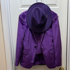 Velvet Purple Suit Jacket, Pant, and Hat Set